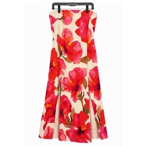 Anthropologie Anthro Aliza Strapless Linen Blend Floral Maxi Dress 3X Plus Size